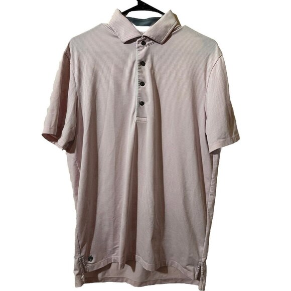 Greyson Men's Medium Short Sleeve 1/4 Button Pink White Golf Polo Shirt 🏌️ - Picture 1 of 10